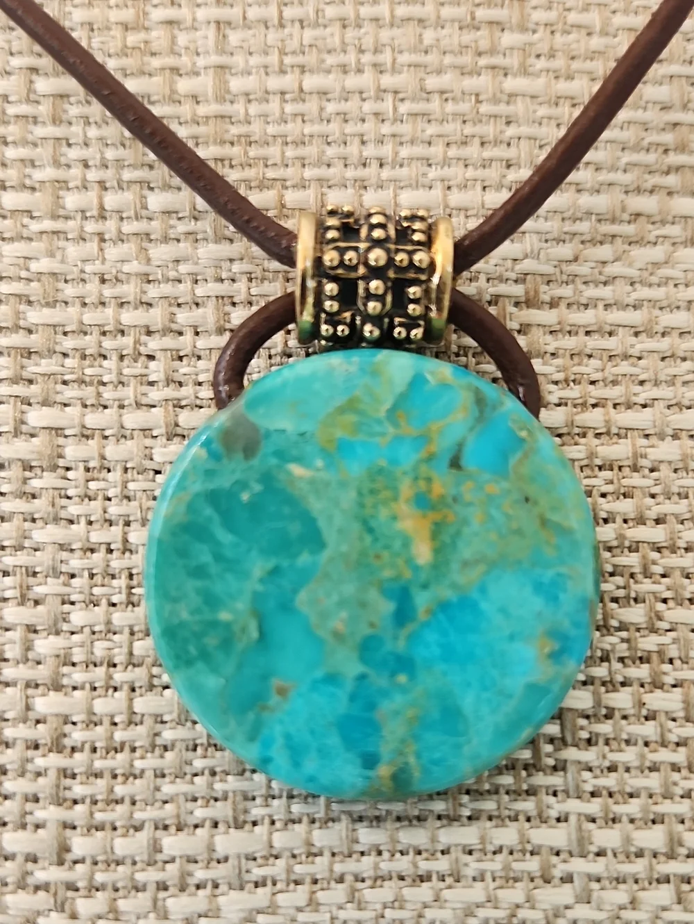 VTG BARSE TURQUOISE-BRONZE-LEATHER NECKLACE